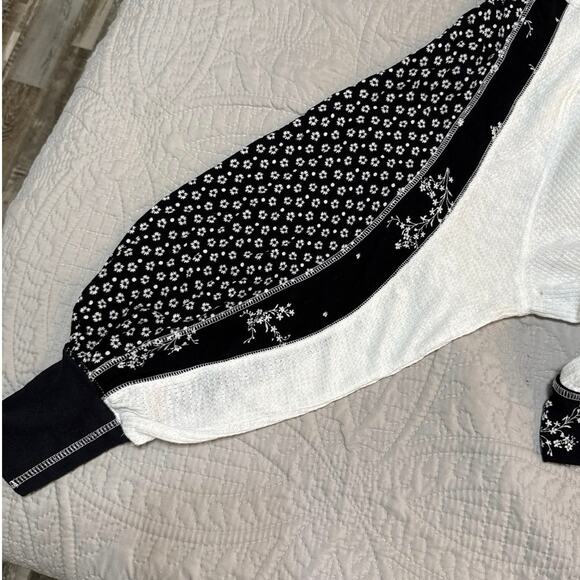 Free People Auxton Thermal Waffle Knit Wrap Top Medium Colorblock Floral Boho - Picture 9 of 10